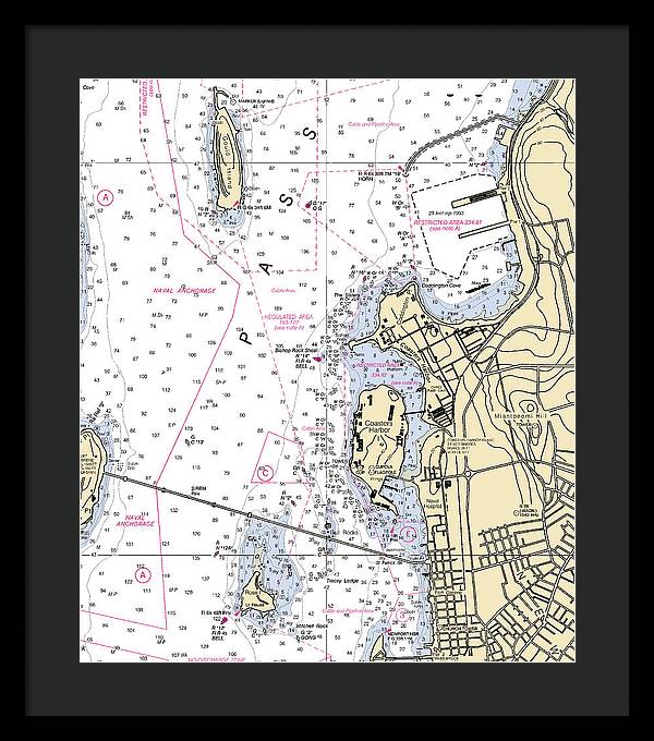 Coasters Harbor-rhode Island Nautical Chart - Framed Print