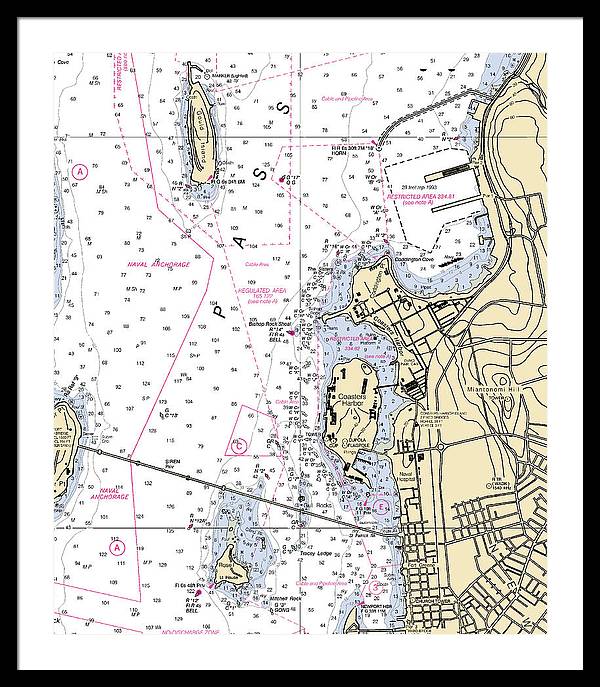 Coasters Harbor-rhode Island Nautical Chart - Framed Print