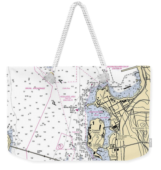 Coasters Harbor-rhode Island Nautical Chart - Weekender Tote Bag
