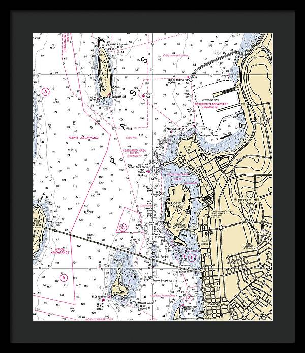 Coasters Harbor-rhode Island Nautical Chart - Framed Print