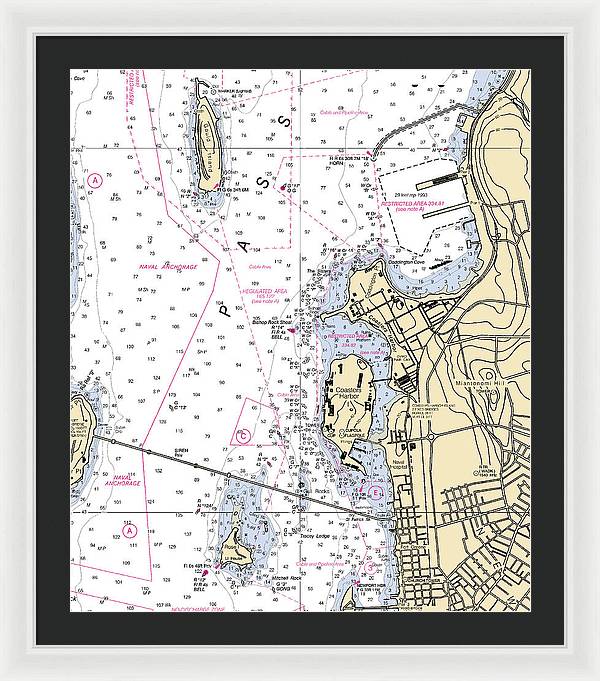 Coasters Harbor-rhode Island Nautical Chart - Framed Print