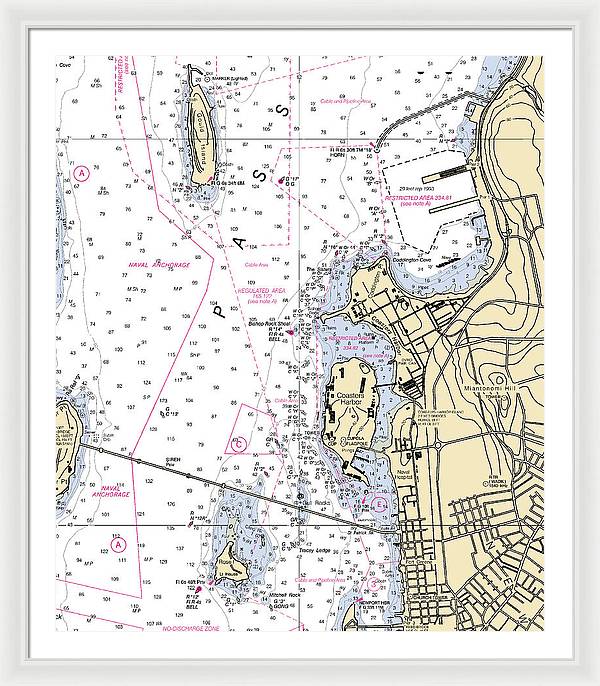 Coasters Harbor-rhode Island Nautical Chart - Framed Print