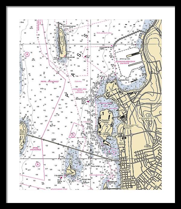 Coasters Harbor-rhode Island Nautical Chart - Framed Print