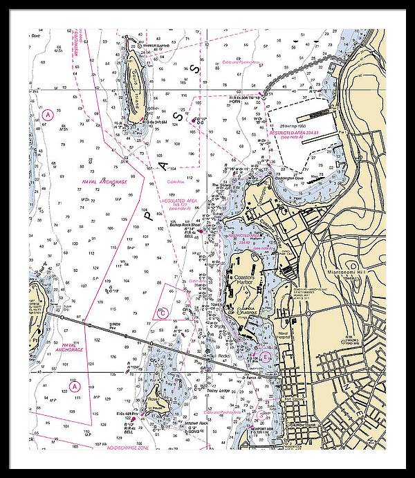 Coasters Harbor-rhode Island Nautical Chart - Framed Print