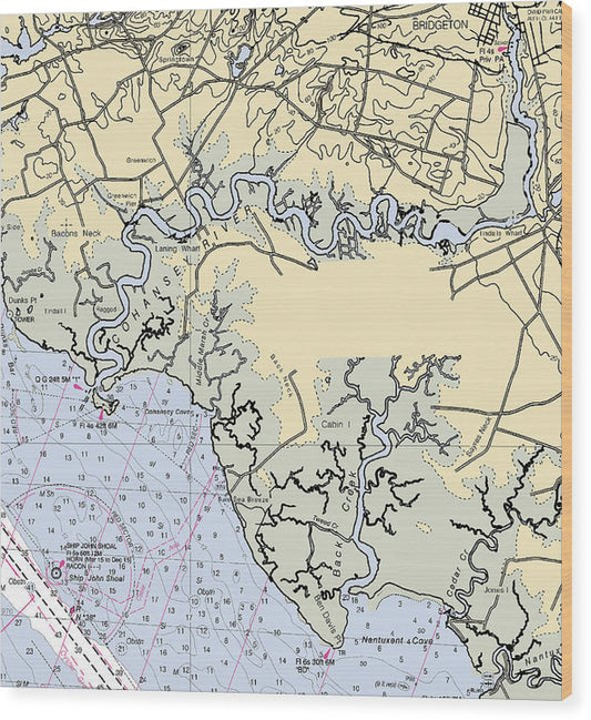 Cohansey River-New Jersey Nautical Chart Wood Print