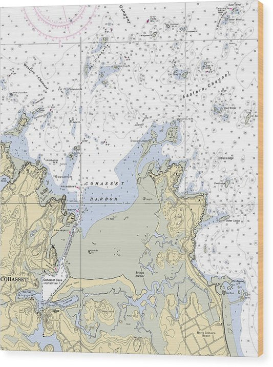 Cohasset Harbor-Massachusetts Nautical Chart Wood Print