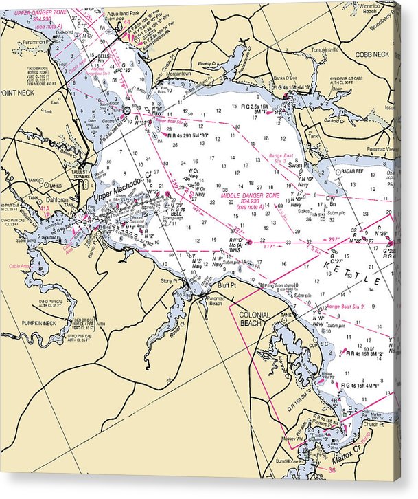 Colonial Beach & Cobb Neck-Virginia Nautical Chart  Acrylic Print