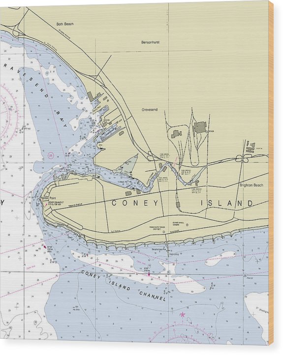 Coney Island New York Nautical Chart Wood Print
