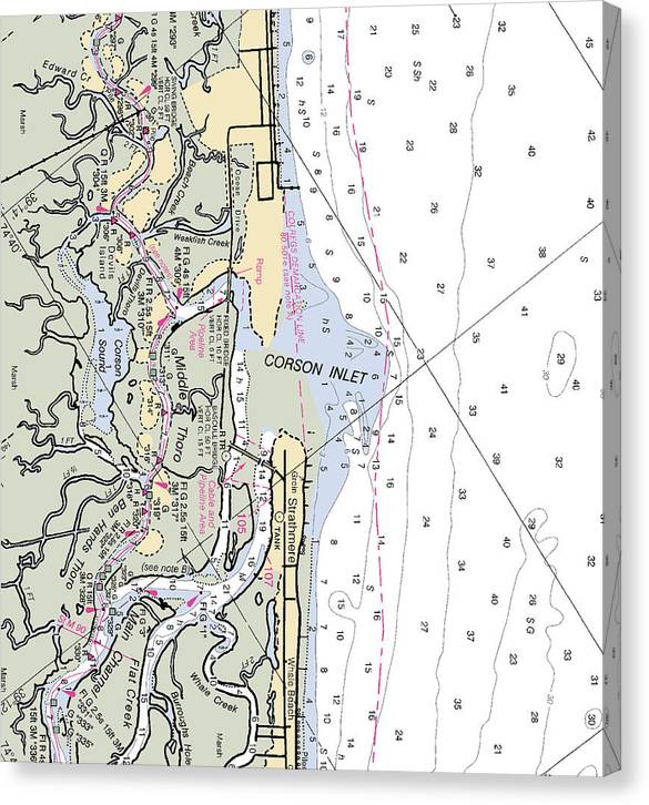 Corson Inlet -New Jersey Nautical Chart _V2 Canvas Print