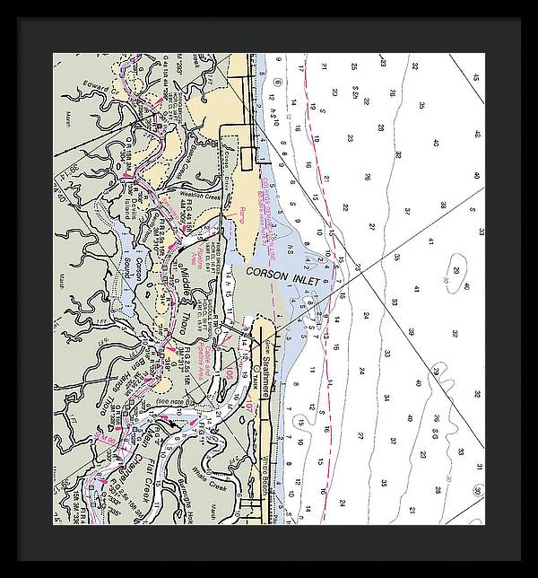 Corson Inlet -new Jersey Nautical Chart _v2 - Framed Print