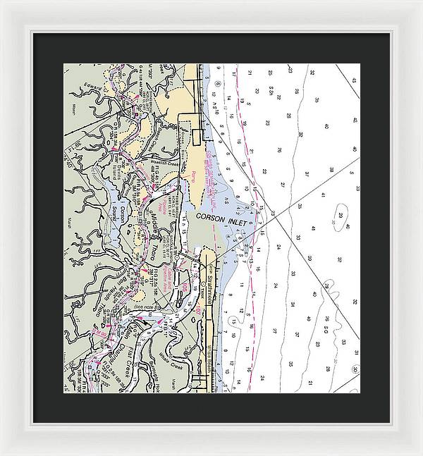 Corson Inlet -new Jersey Nautical Chart _v2 - Framed Print