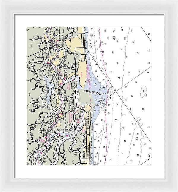 Corson Inlet -new Jersey Nautical Chart _v2 - Framed Print