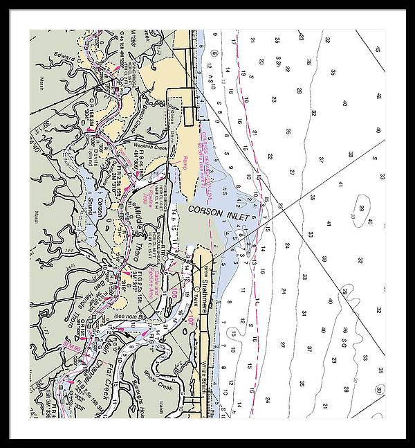 Corson Inlet -new Jersey Nautical Chart _v2 - Framed Print