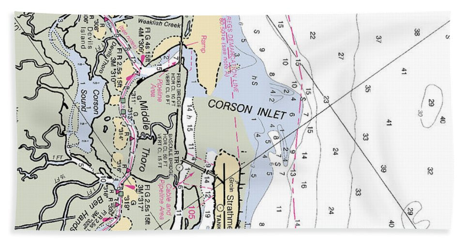 Corson Inlet -new Jersey Nautical Chart _v2 - Bath Towel