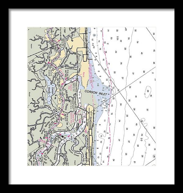 Corson Inlet -new Jersey Nautical Chart _v2 - Framed Print