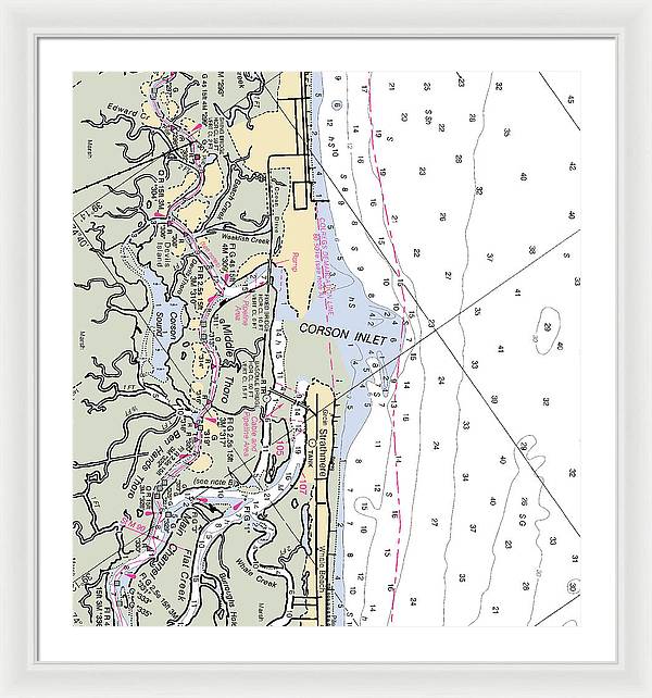 Corson Inlet -new Jersey Nautical Chart _v2 - Framed Print