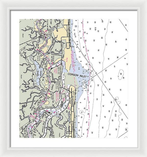 Corson Inlet -new Jersey Nautical Chart _v2 - Framed Print