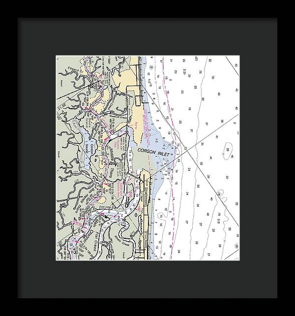 Corson Inlet -new Jersey Nautical Chart _v2 - Framed Print