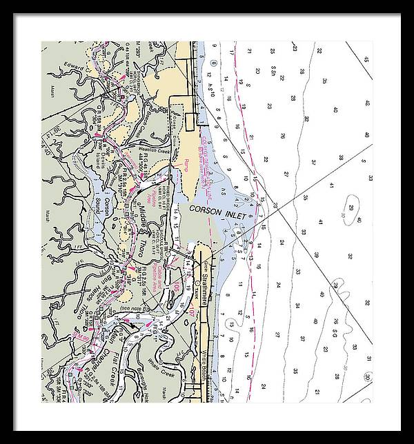 Corson Inlet -new Jersey Nautical Chart _v2 - Framed Print