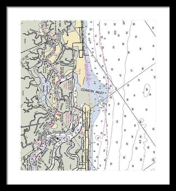 Corson Inlet -new Jersey Nautical Chart _v2 - Framed Print