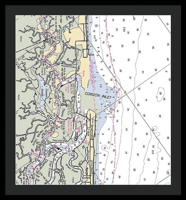 Corson Inlet -new Jersey Nautical Chart _v2 - Framed Print