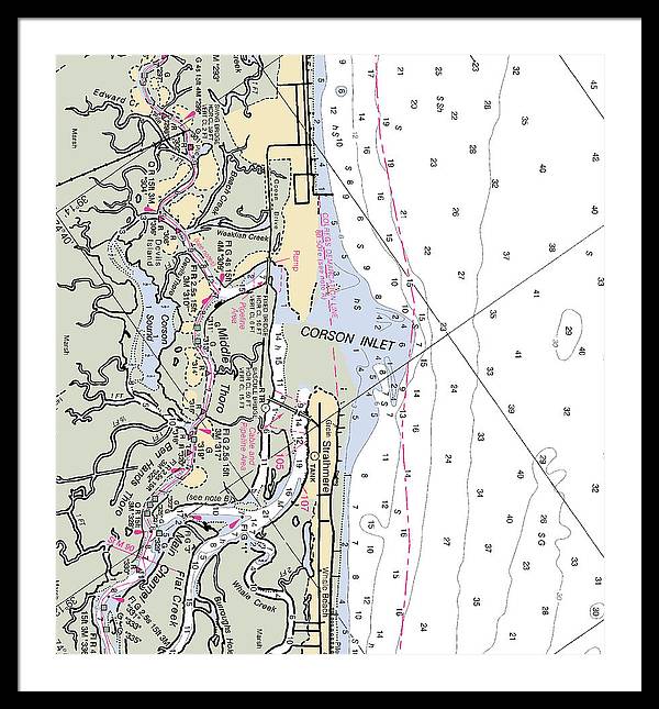 Corson Inlet -new Jersey Nautical Chart _v2 - Framed Print