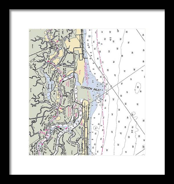 Corson Inlet -new Jersey Nautical Chart _v2 - Framed Print