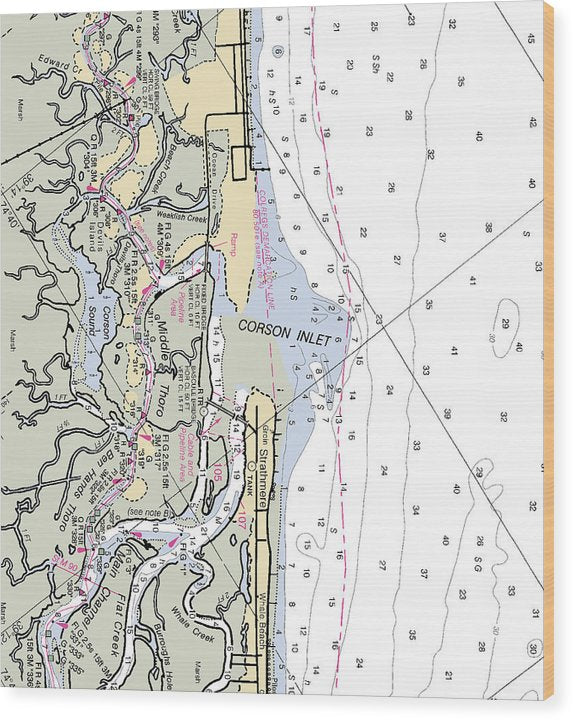 Corson Inlet -New Jersey Nautical Chart _V2 Wood Print