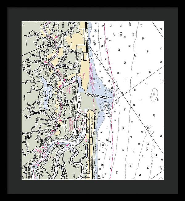 Corson Inlet -new Jersey Nautical Chart _v2 - Framed Print