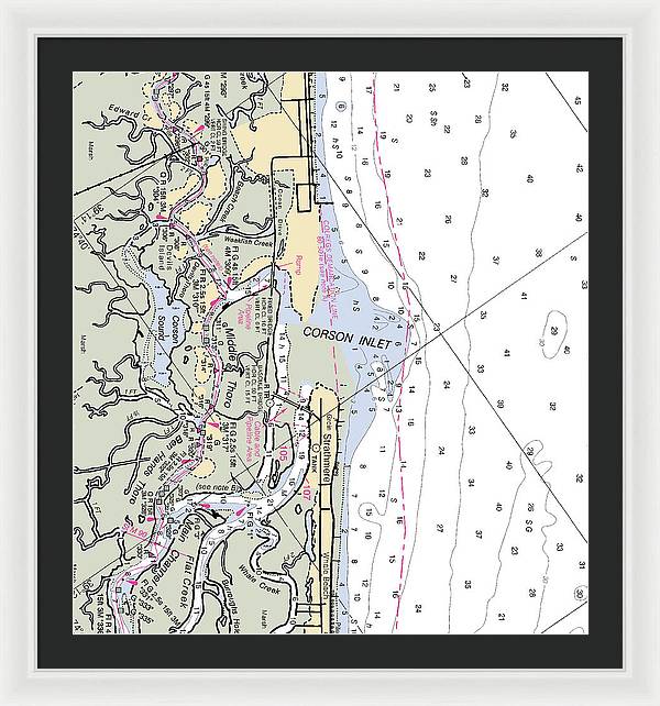 Corson Inlet -new Jersey Nautical Chart _v2 - Framed Print