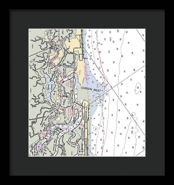 Corson Inlet -new Jersey Nautical Chart _v2 - Framed Print