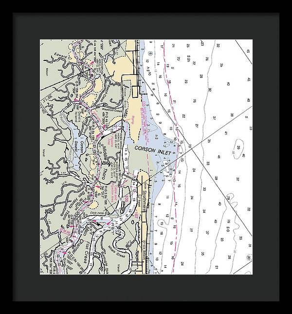 Corson Inlet -new Jersey Nautical Chart _v2 - Framed Print