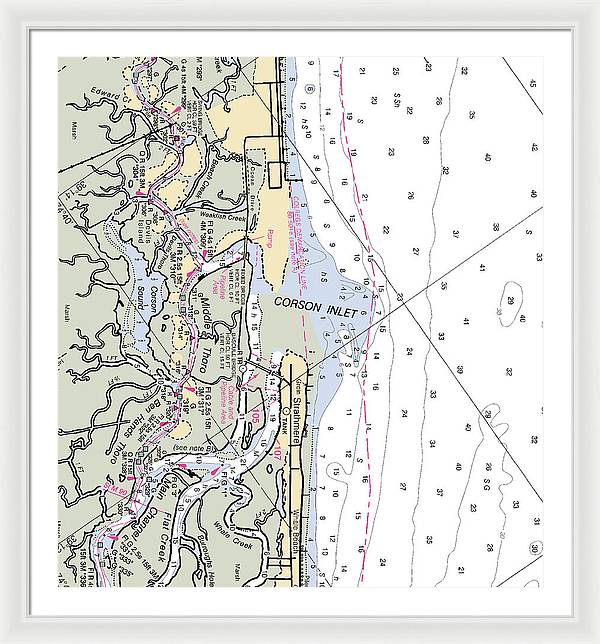 Corson Inlet -new Jersey Nautical Chart _v2 - Framed Print