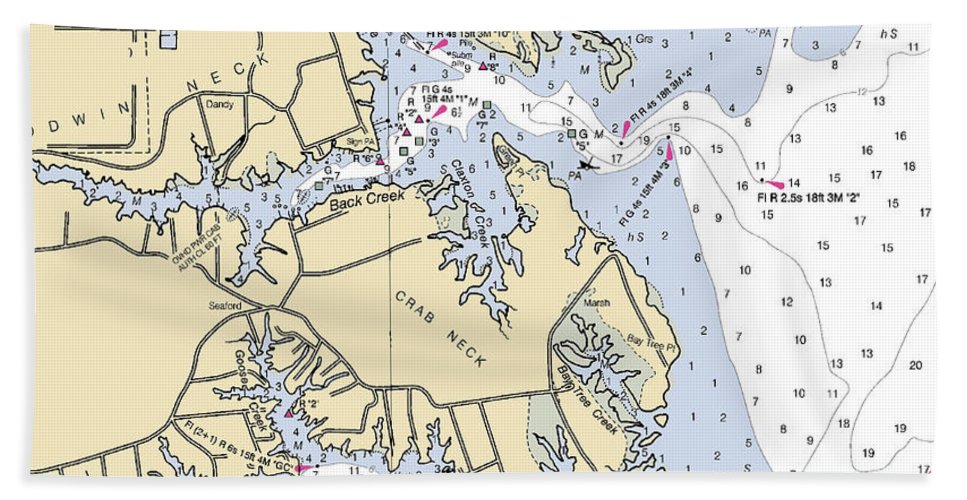 Crab Neck-virginia Nautical Chart - Bath Towel