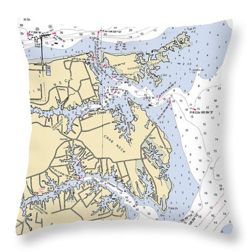 Crab Neck-virginia Nautical Chart - Throw Pillow