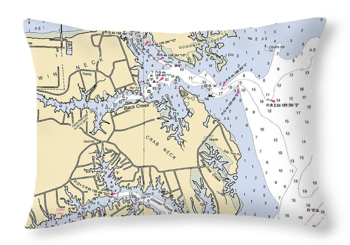 Crab Neck-virginia Nautical Chart - Throw Pillow