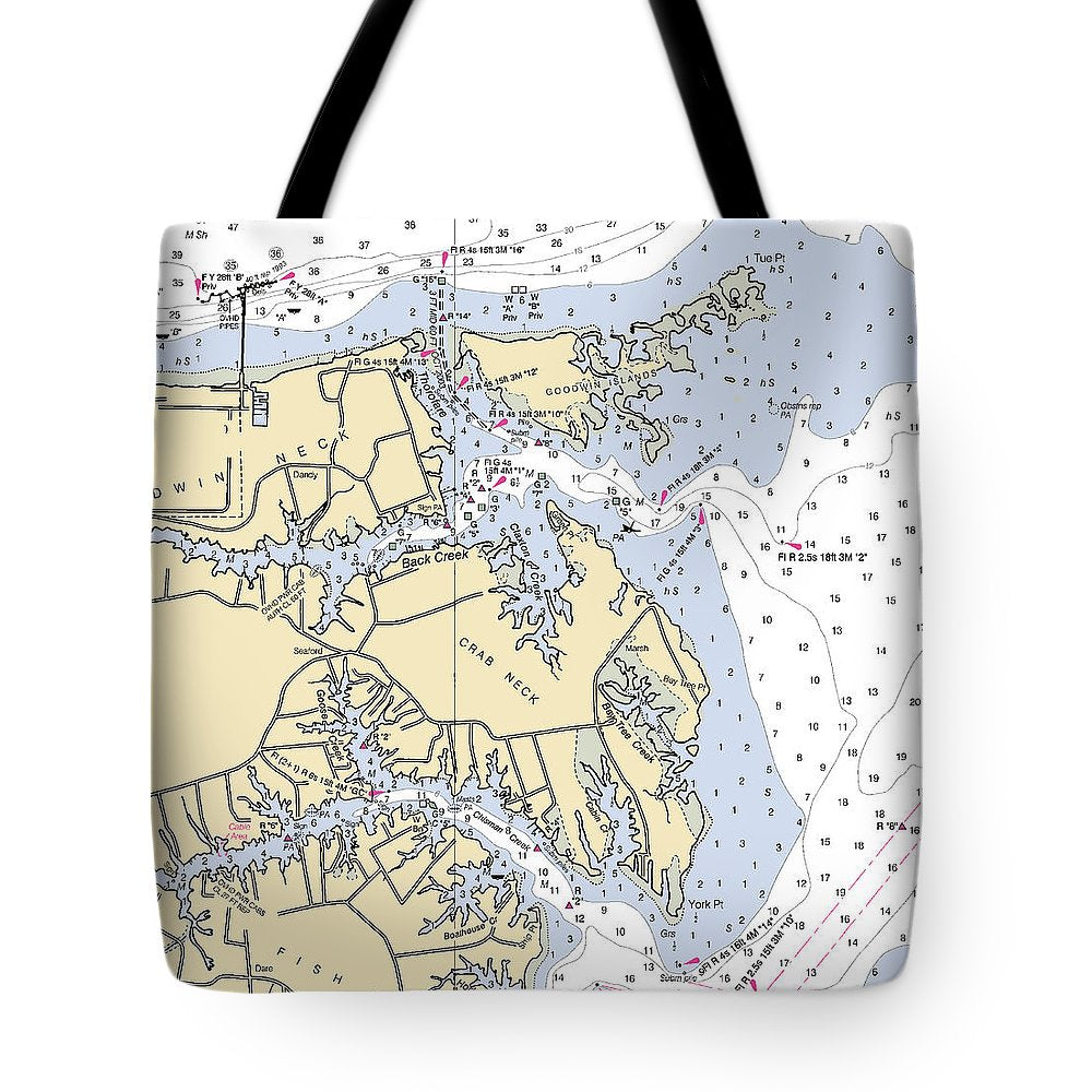 Crab Neck-virginia Nautical Chart - Tote Bag