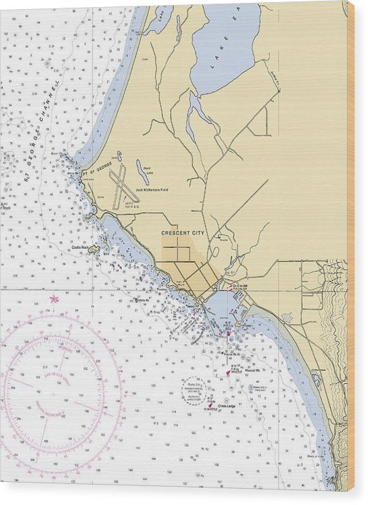 Crescent-City -California Nautical Chart _V6 Wood Print