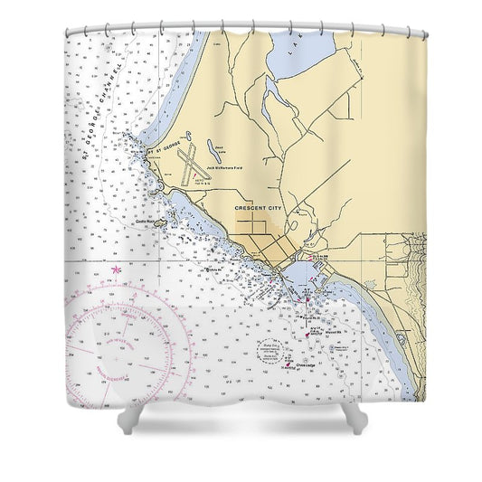 Crescent City  California Nautical Chart _V6 Shower Curtain