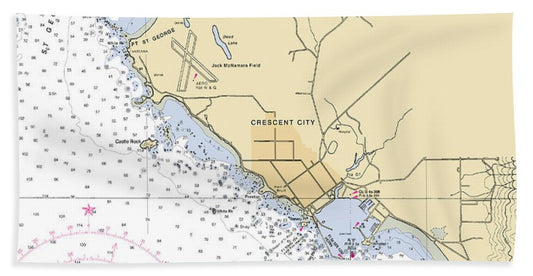 Crescent-city -california Nautical Chart _v6 - Beach Towel