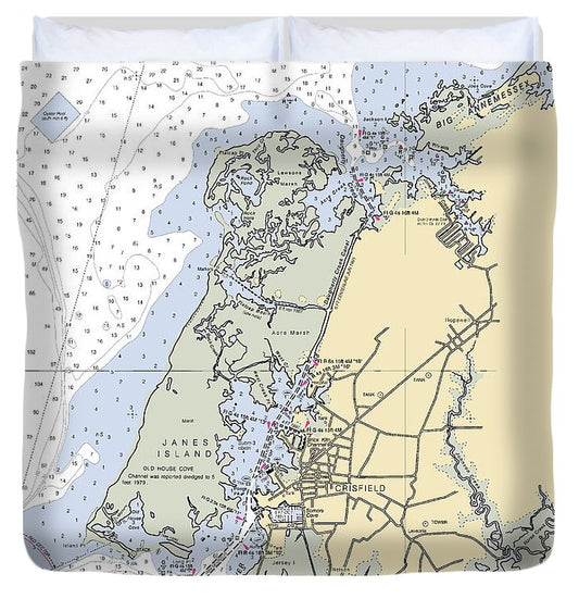 Crisfield Maryland Nautical Chart Duvet Cover