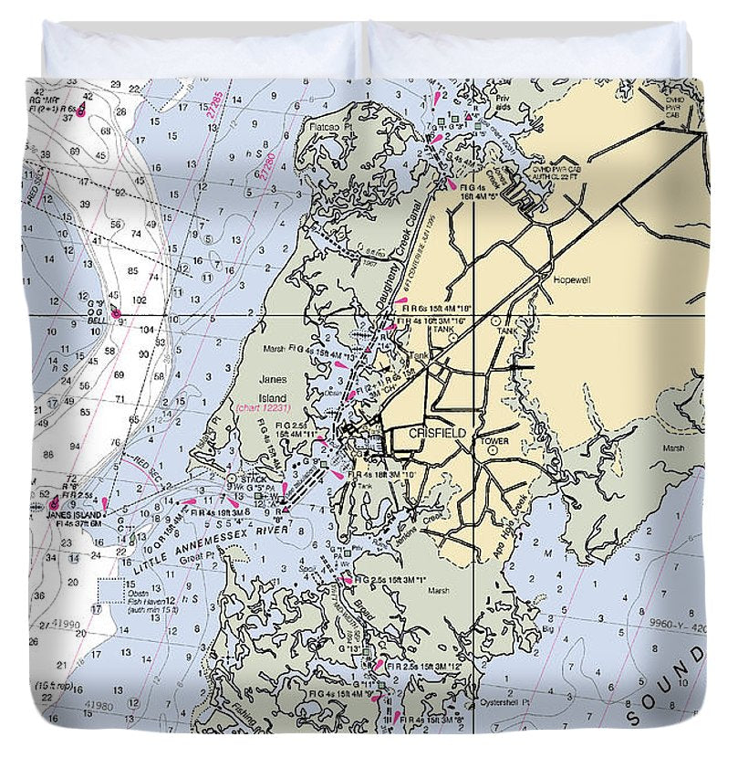 Crisfield Point Maryland Nautical Chart Duvet Cover