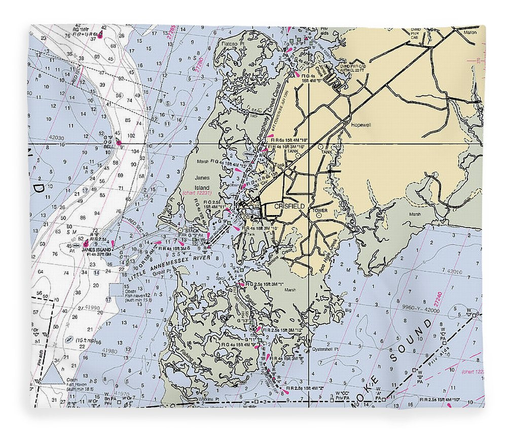 Crisfield Point Maryland Nautical Chart Blanket