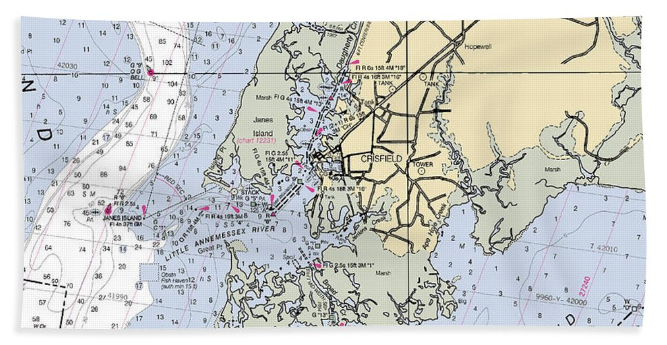 Crisfield Point-maryland Nautical Chart - Beach Towel