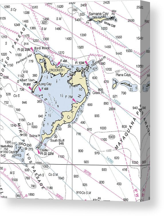 Crooked Island Bahamas Nautical Chart Canvas Print