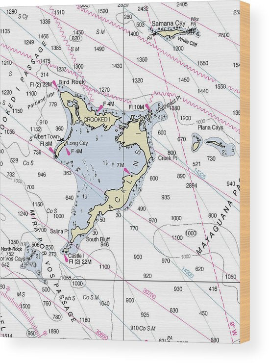 Crooked Island Bahamas Nautical Chart Wood Print