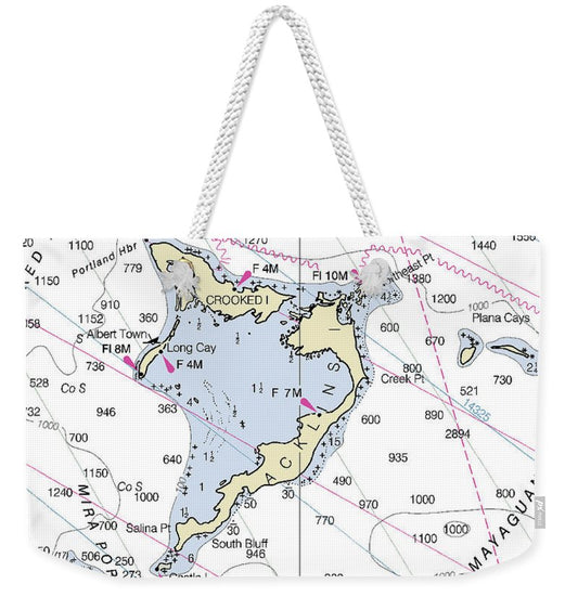 Crooked Island Bahamas Nautical Chart - Weekender Tote Bag