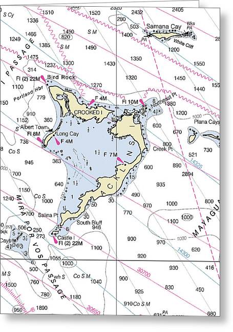 Crooked Island Bahamas Nautical Chart - Greeting Card