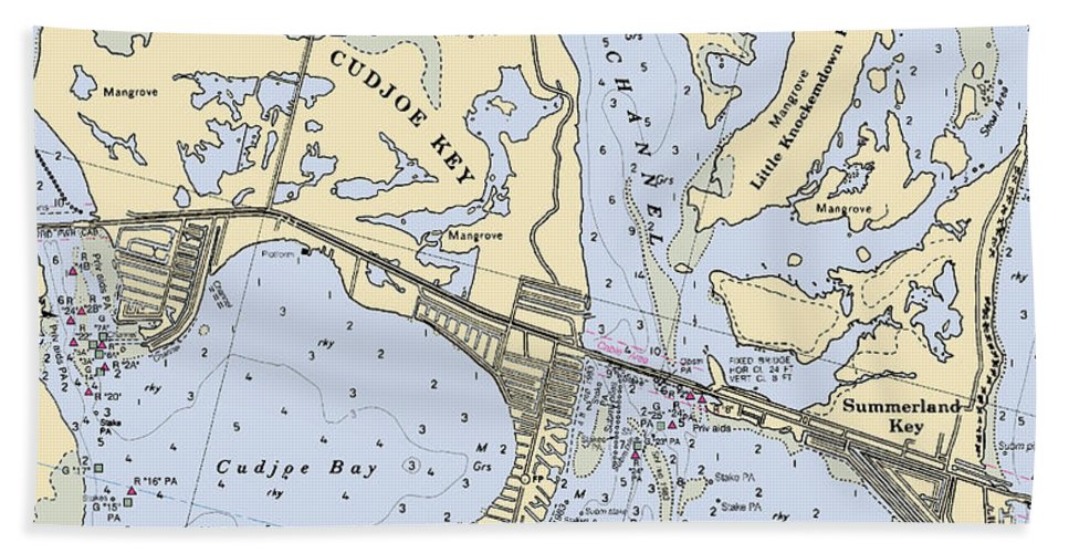 Cudjoe Summerland Keys-florida Nautical Chart - Bath Towel