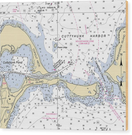 Cuttyhunk Harbor-Massachusetts Nautical Chart Wood Print